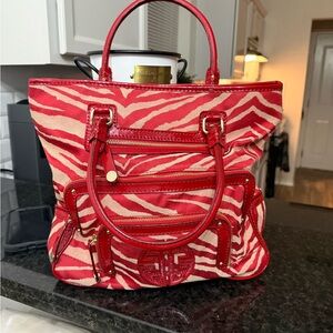 ANTONIO MELANI Red and Cream Zebra Tote